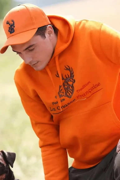 Sweat de chasse homme orange | La Chasse Française